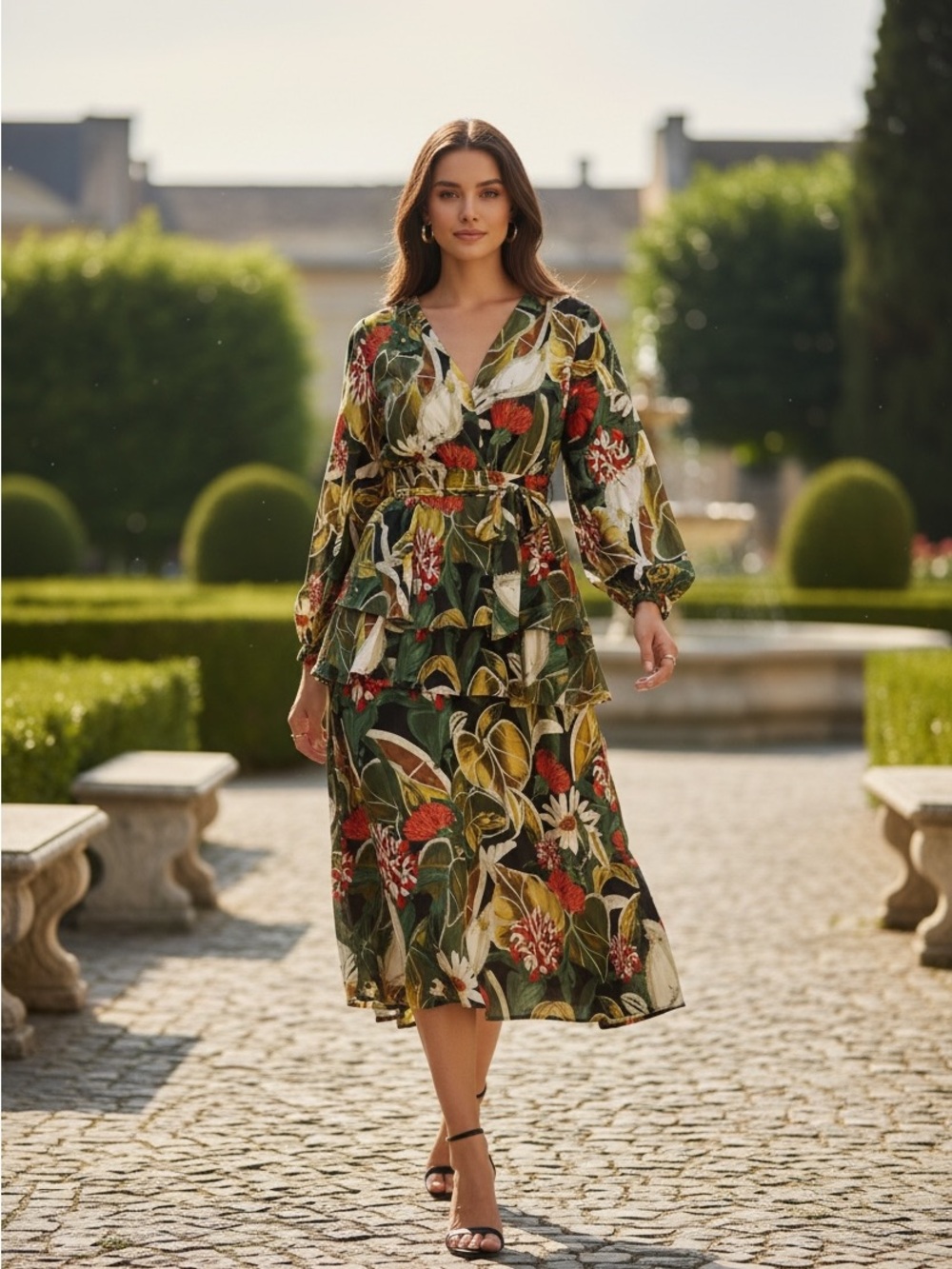 Siena Tiered Floral V-Neck Maxi Dress Sz 1X